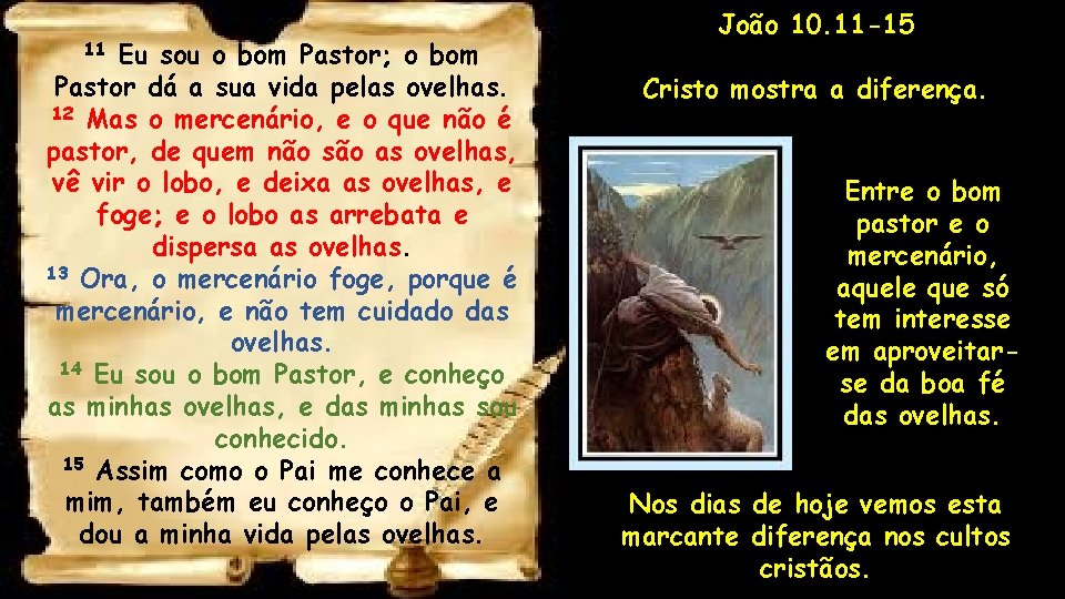 Eu sou o bom Pastor; o bom Pastor dá a sua vida pelas ovelhas.