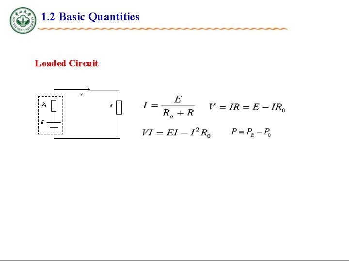 1. 2 Basic Quantities Loaded Circuit I R 0 E R 