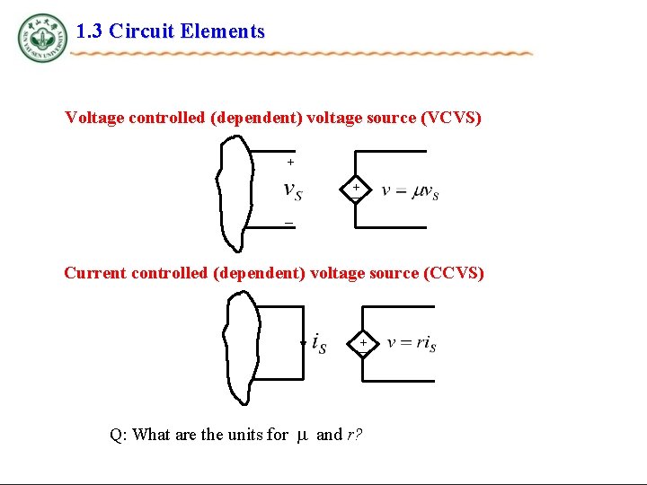 1. 3 Circuit Elements Voltage controlled (dependent) voltage source (VCVS) + + _ _