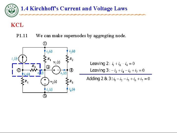 1. 4 Kirchhoff's Current and Voltage Laws KCL P 1. 11 We can make