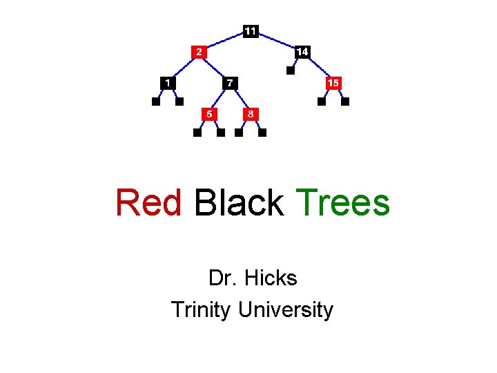 Red Black Trees Dr. Hicks Trinity University 