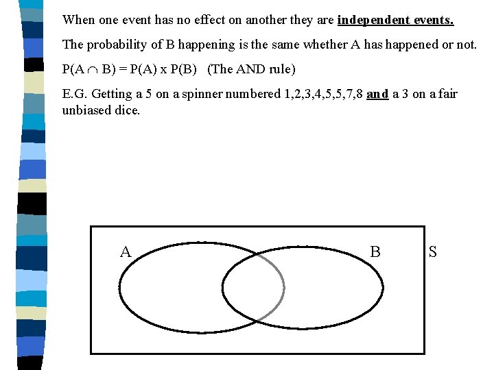 When one event has no effect on another they are independent events. The probability