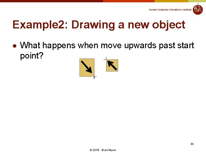 Example 2: Drawing a new object l What happens when move upwards past start