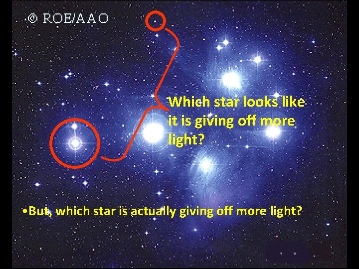 Which star looks like it is giving off more light? • But, which star