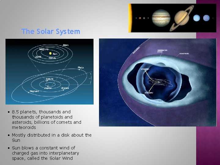 The Solar System • 8. 5 planets, thousands and thousands of planetoids and asteroids,