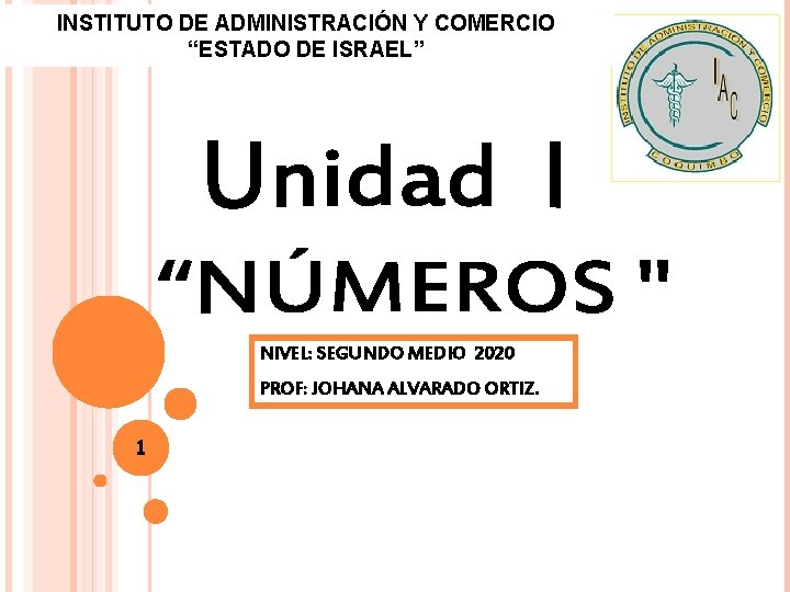 INSTITUTO DE ADMINISTRACIÓN Y COMERCIO “ESTADO DE ISRAEL” NIVEL: SEGUNDO MEDIO 2020 PROF: JOHANA