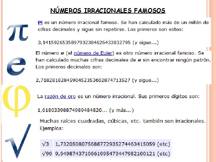 NÚMEROS IRRACIONALES FAMOSOS 10 