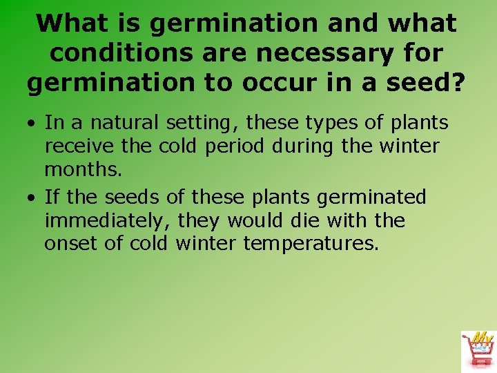 What is germination and what conditions are necessary for germination to occur in a