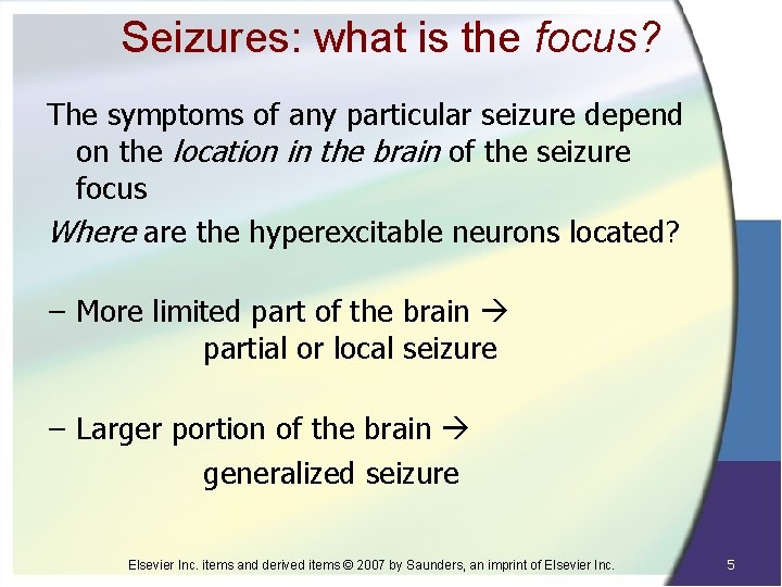 Seizures: what is the focus? The symptoms of any particular seizure depend on the