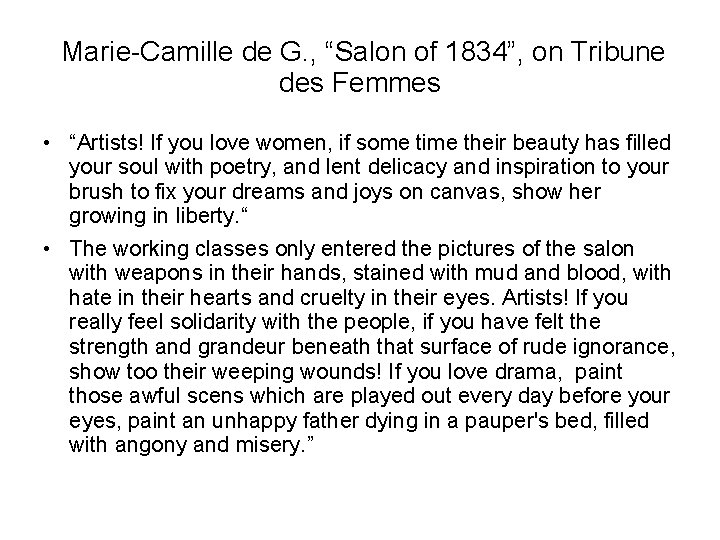  Marie-Camille de G. , “Salon of 1834”, on Tribune des Femmes • “Artists!