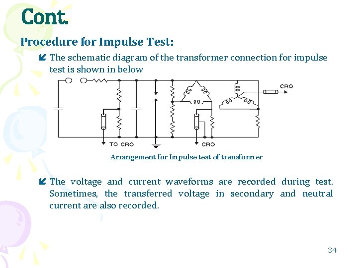 Cont. Procedure for Impulse Test: The schematic diagram of the transformer connection for impulse