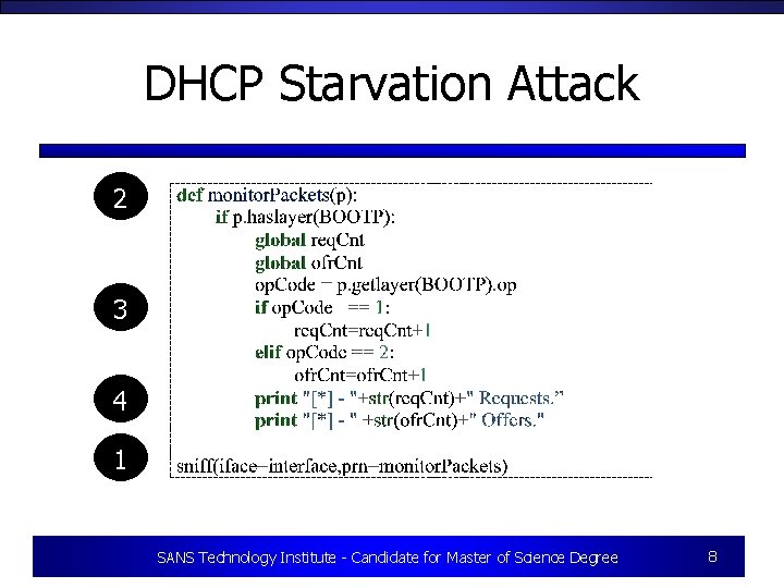 DHCP Starvation Attack 2 3 4 1 SANS Technology Institute - Candidate for Master