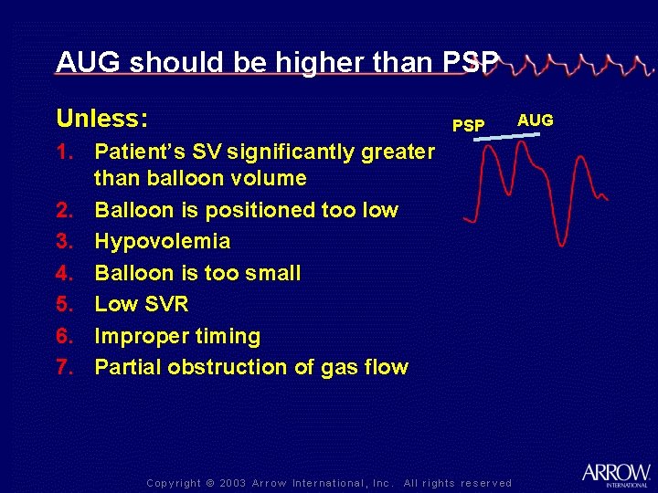 AUG should be higher than PSP Unless: 1. Patient’s SV significantly greater than balloon