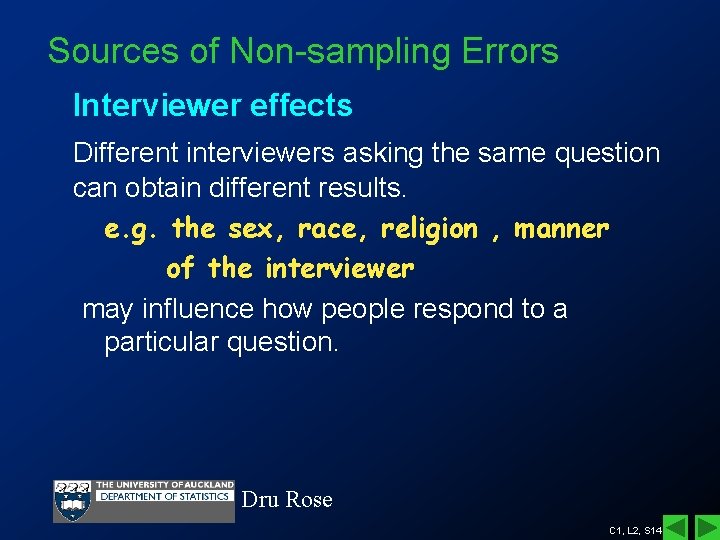 Sources of Non-sampling Errors Interviewer effects Different interviewers asking the same question can obtain Sources of Non-sampling Errors Interviewer effects Different interviewers asking the same question can obtain