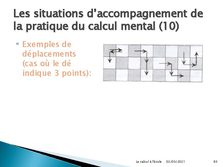 Les situations d’accompagnement de la pratique du calcul mental (10) Exemples de déplacements (cas