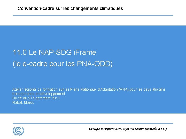Convention-cadre sur les changements climatiques 11. 0 Le NAP-SDG i. Frame (le e-cadre pour