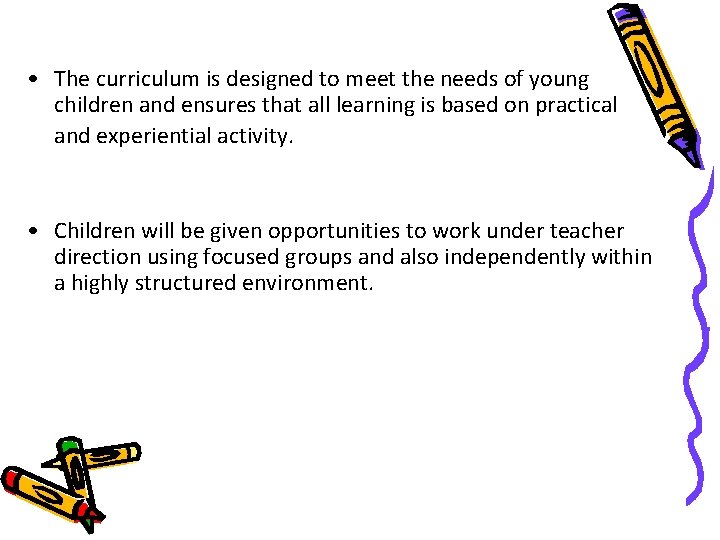  • The curriculum is designed to meet the needs of young children and