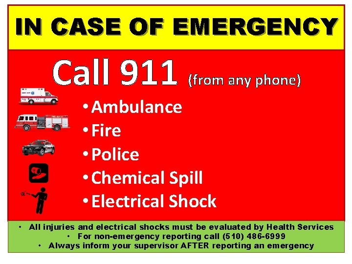 IN CASE OF EMERGENCY Call 911 (from any phone) • Ambulance • Fire •