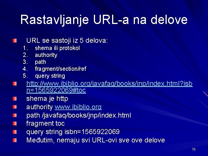 Rastavljanje URL-a na delove URL se sastoji iz 5 delova: 1. 2. 3. 4.