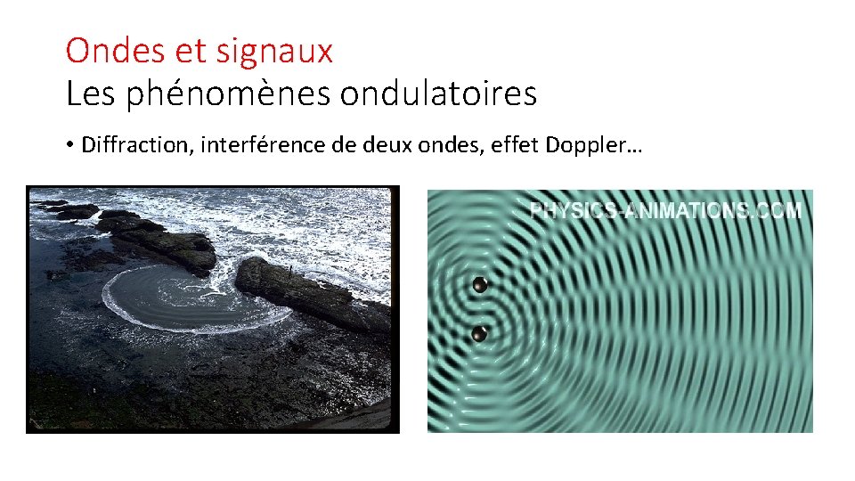 Ondes et signaux Les phénomènes ondulatoires • Diffraction, interférence de deux ondes, effet Doppler…