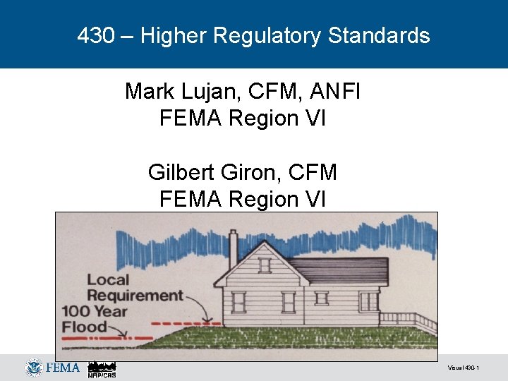 430 – Higher Regulatory Standards Mark Lujan, CFM, ANFI FEMA Region VI Gilbert Giron,