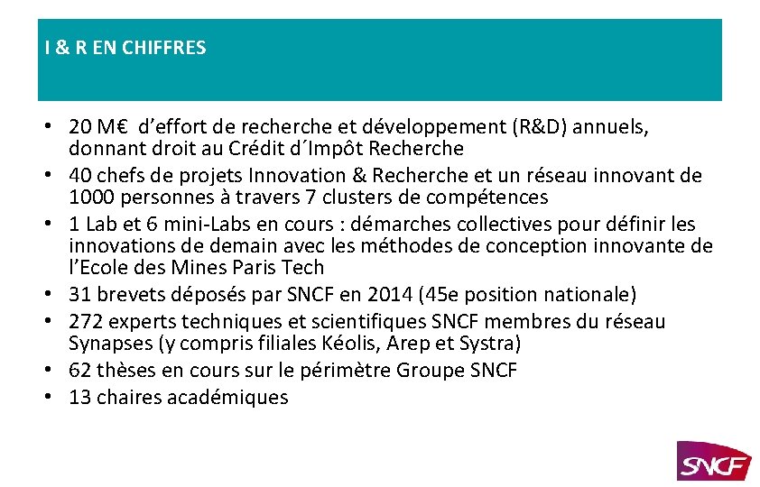 I & R EN CHIFFRES • 20 M€ d’effort de recherche et développement (R&D)