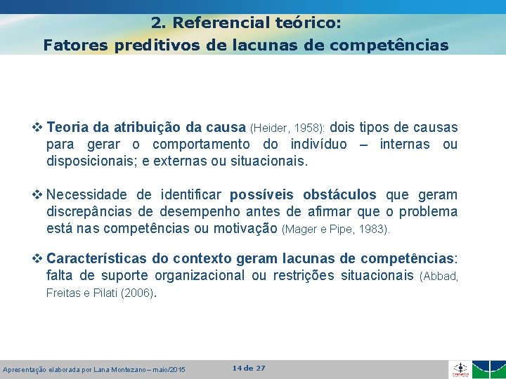 2. Referencial teórico: Fatores preditivos de lacunas de competências v Teoria da atribuição da