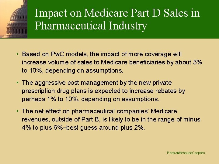 Impact on Medicare Part D Sales in Pharmaceutical Industry • Based on Pw. C