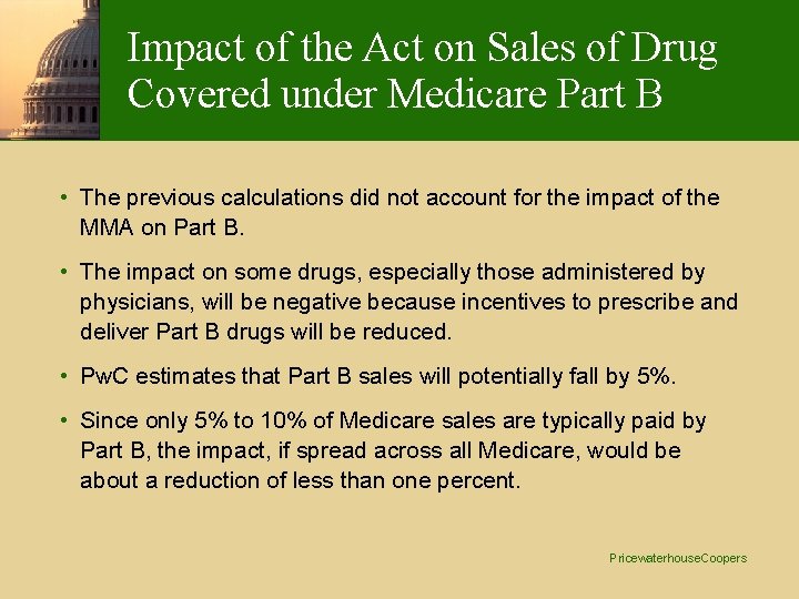 Impact of the Act on Sales of Drug Covered under Medicare Part B •