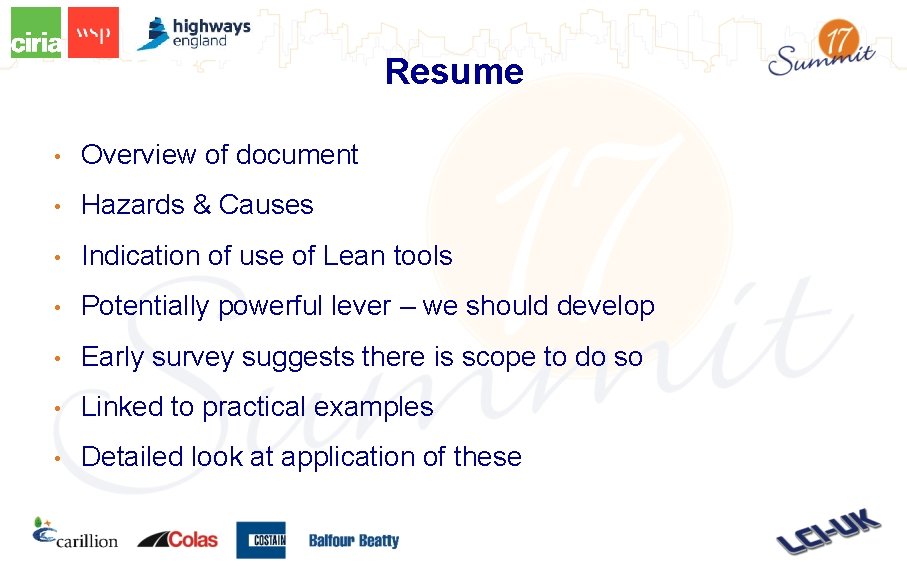 Resume • Overview of document • Hazards & Causes • Indication of use of