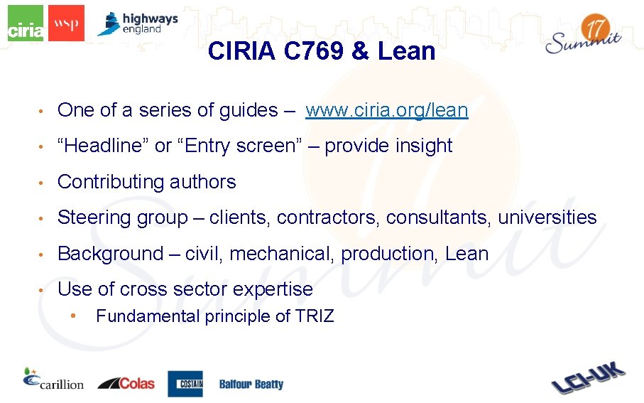 CIRIA C 769 & Lean • One of a series of guides – www.