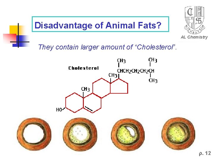 Disadvantage of Animal Fats? AL Chemistry They contain larger amount of “Cholesterol”. p. 12