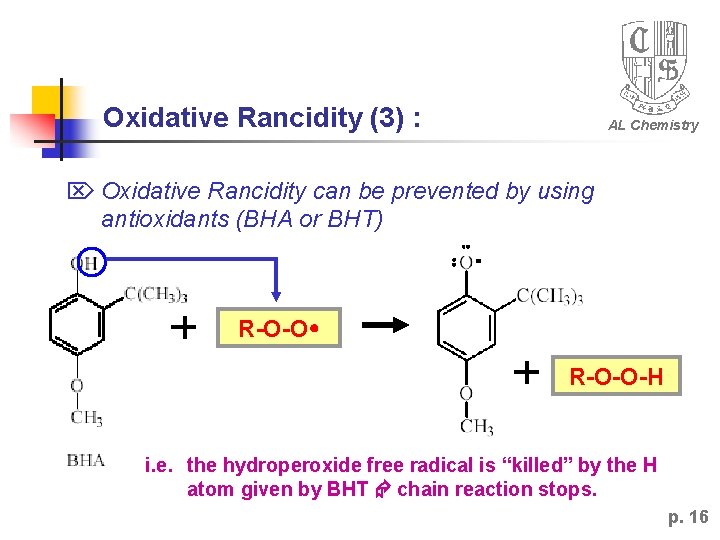 Oxidative Rancidity (3) : AL Chemistry Oxidative Rancidity can be prevented by using antioxidants Oxidative Rancidity (3) : AL Chemistry Oxidative Rancidity can be prevented by using antioxidants