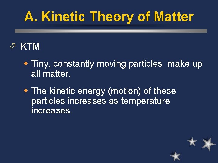 A. Kinetic Theory of Matter ö KTM w Tiny, constantly moving particles make up