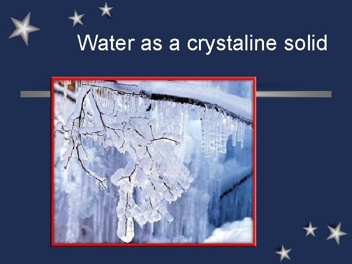 Water as a crystaline solid Ice 