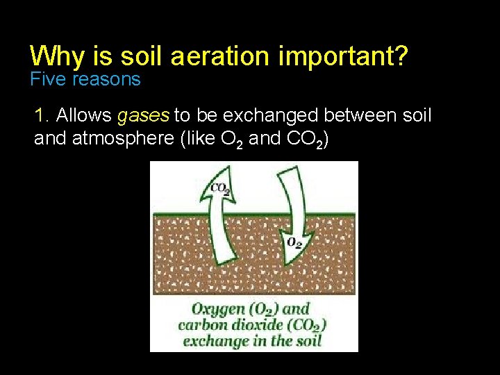 Why is soil aeration important? Five reasons 1. Allows gases to be exchanged between