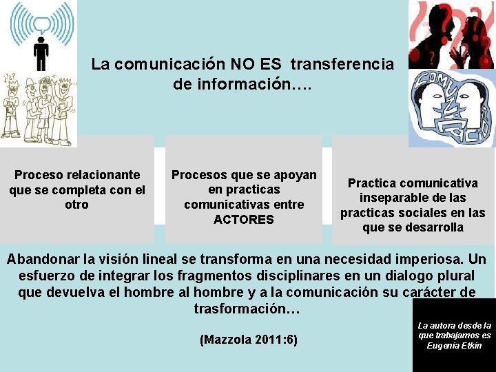 La comunicación NO ES transferencia de información…. Proceso relacionante que se completa con el La comunicación NO ES transferencia de información…. Proceso relacionante que se completa con el