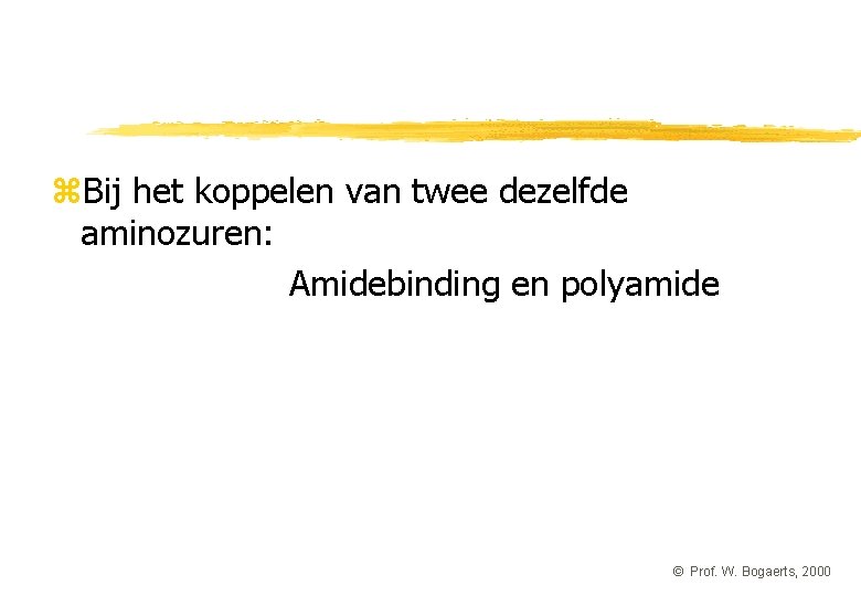 z. Bij het koppelen van twee dezelfde aminozuren: Amidebinding en polyamide © Prof. W. z. Bij het koppelen van twee dezelfde aminozuren: Amidebinding en polyamide © Prof. W.