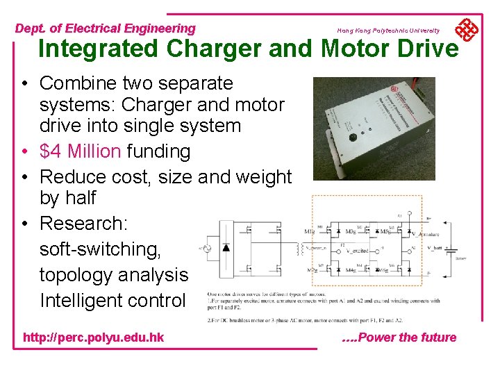 Dept. of Electrical Engineering Hong Kong Polytechnic University Integrated Charger and Motor Drive •