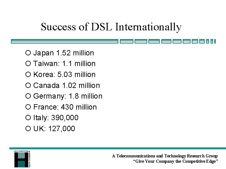 Success of DSL Internationally ¡ Japan 1. 52 million ¡ Taiwan: 1. 1 million