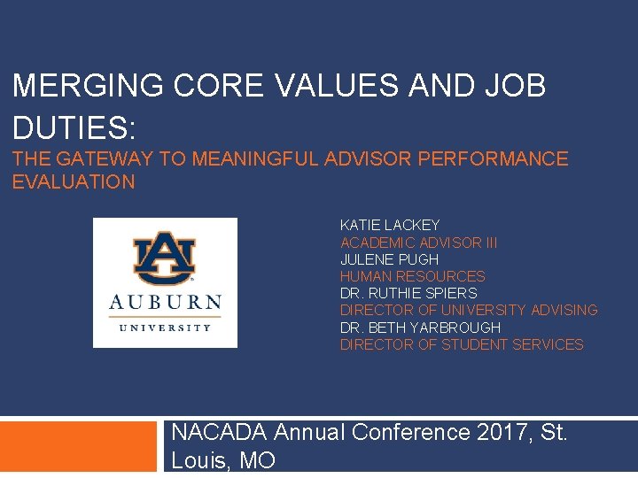 MERGING CORE VALUES AND JOB DUTIES: THE GATEWAY TO MEANINGFUL ADVISOR PERFORMANCE EVALUATION KATIE