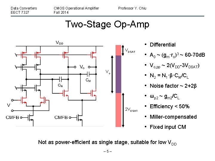 Data Converters EECT 7327 CMOS Operational Amplifier Fall 2014 Professor Y. Chiu Two-Stage Op-Amp