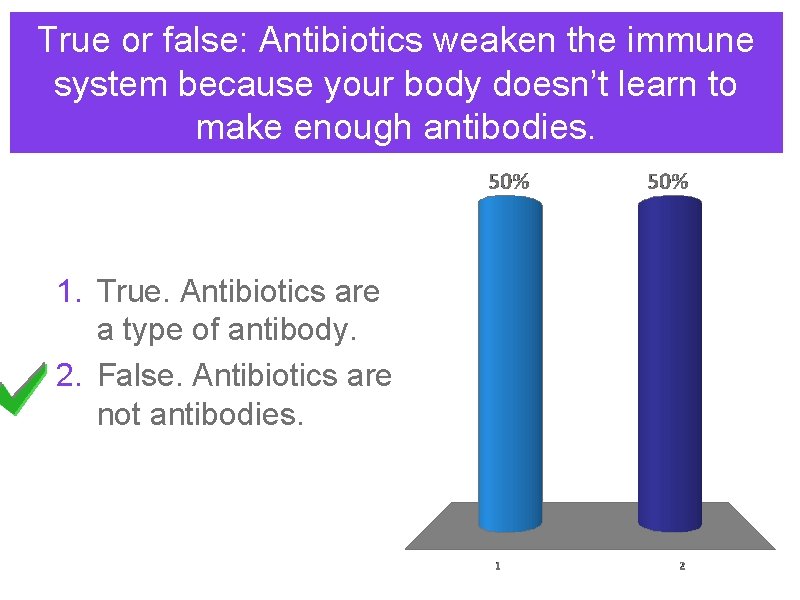 True or false: Antibiotics weaken the immune system because your body doesn’t learn to