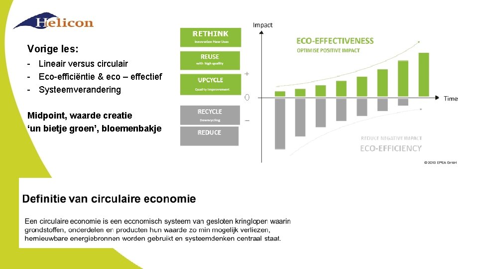 Vorige les: - Lineair versus circulair - Eco-efficiëntie & eco – effectief - Systeemverandering