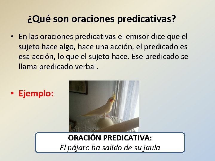 ¿Qué son oraciones predicativas? • En las oraciones predicativas el emisor dice que el