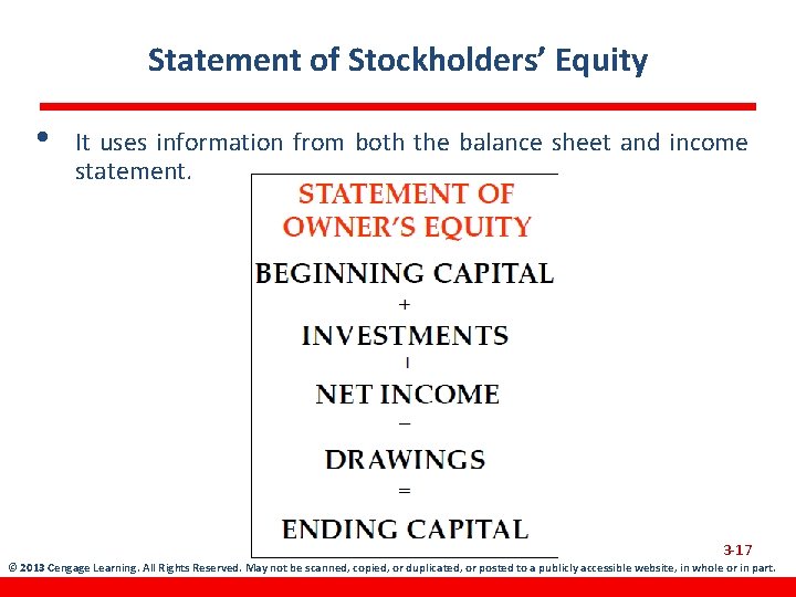 Statement of Stockholders’ Equity • It uses information from both the balance sheet and