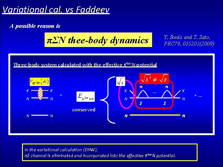 Variational cal. vs Faddeev A possible reason is Y. Ikeda and T. Sato, PRC