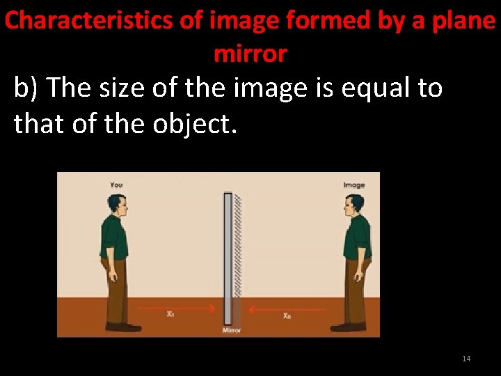 Characteristics of image formed by a plane mirror b) The size of the image