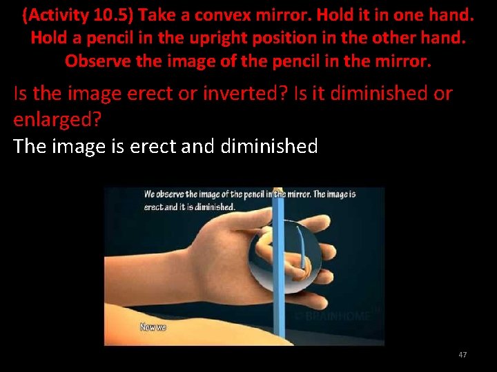 (Activity 10. 5) Take a convex mirror. Hold it in one hand. Hold a