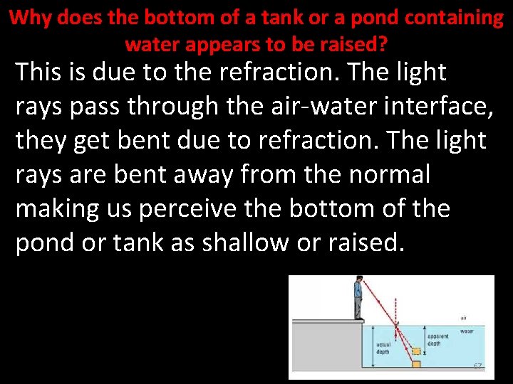 Why does the bottom of a tank or a pond containing water appears to